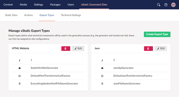 Xstatic Export Types