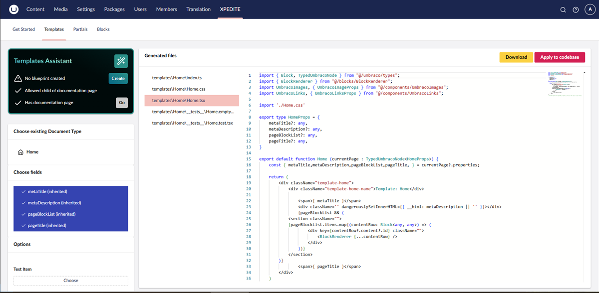 Generated Template Code